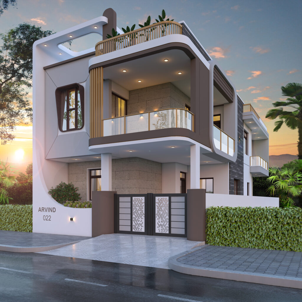 Outdoor patio by home construction company in Jaipur